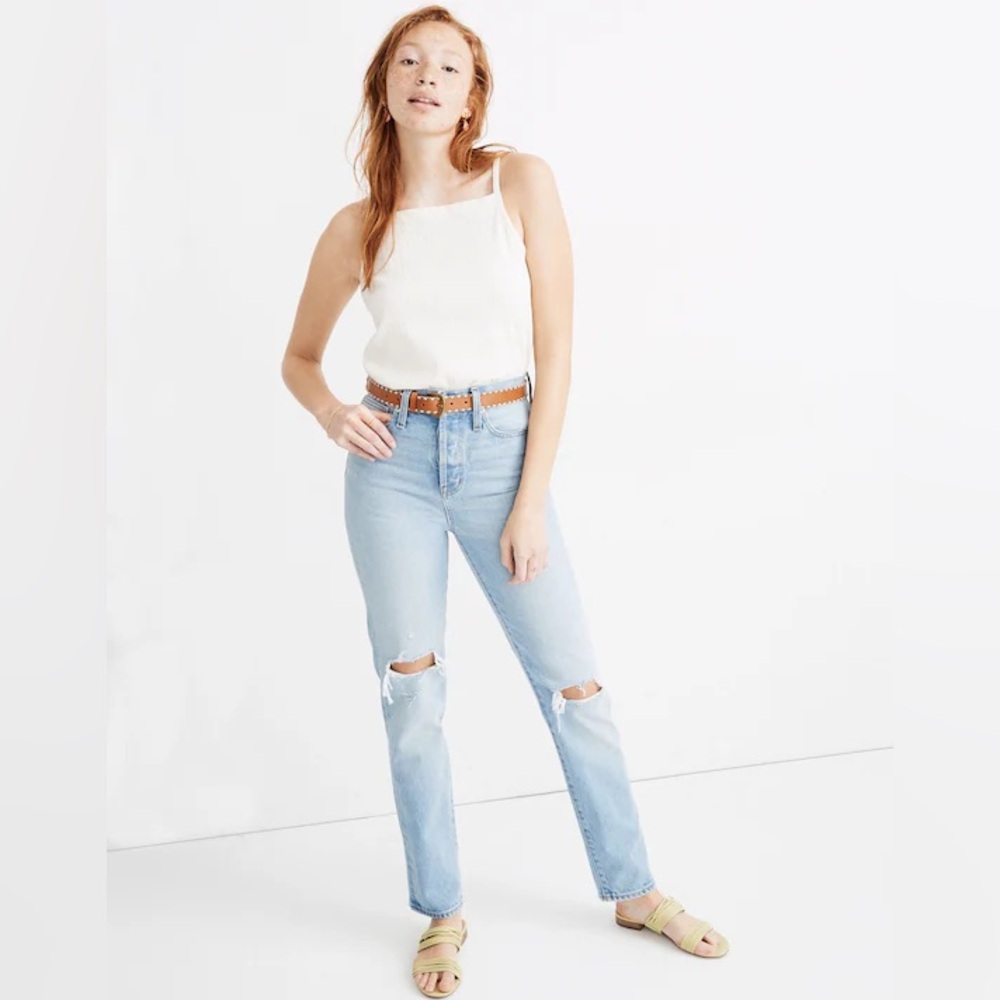 Madewell Women's Full Length Classic Straight Jeans Distressed Denim Blue SZ 26